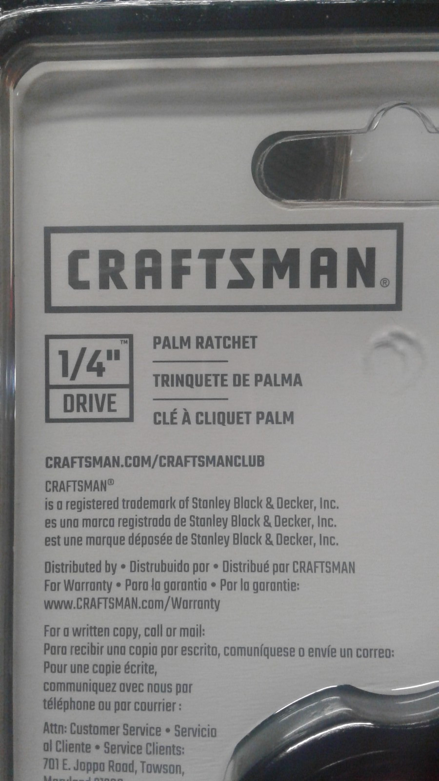 New CRAFTSMAN 1/4 Inch Drive Palm Ratchet PN 12625 CMMT86004