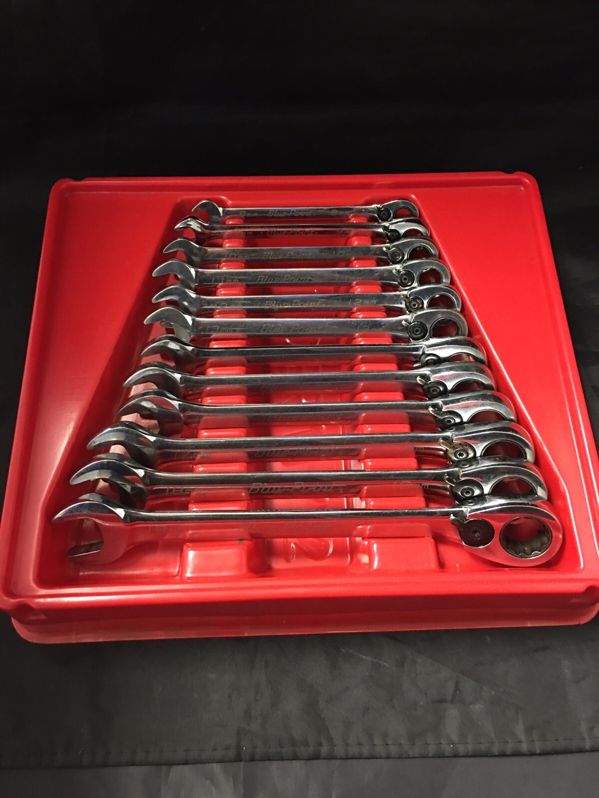 Blue Point 12 Pc Metric 15° Offset Ratcheting Combination Wrench Set BOERM712