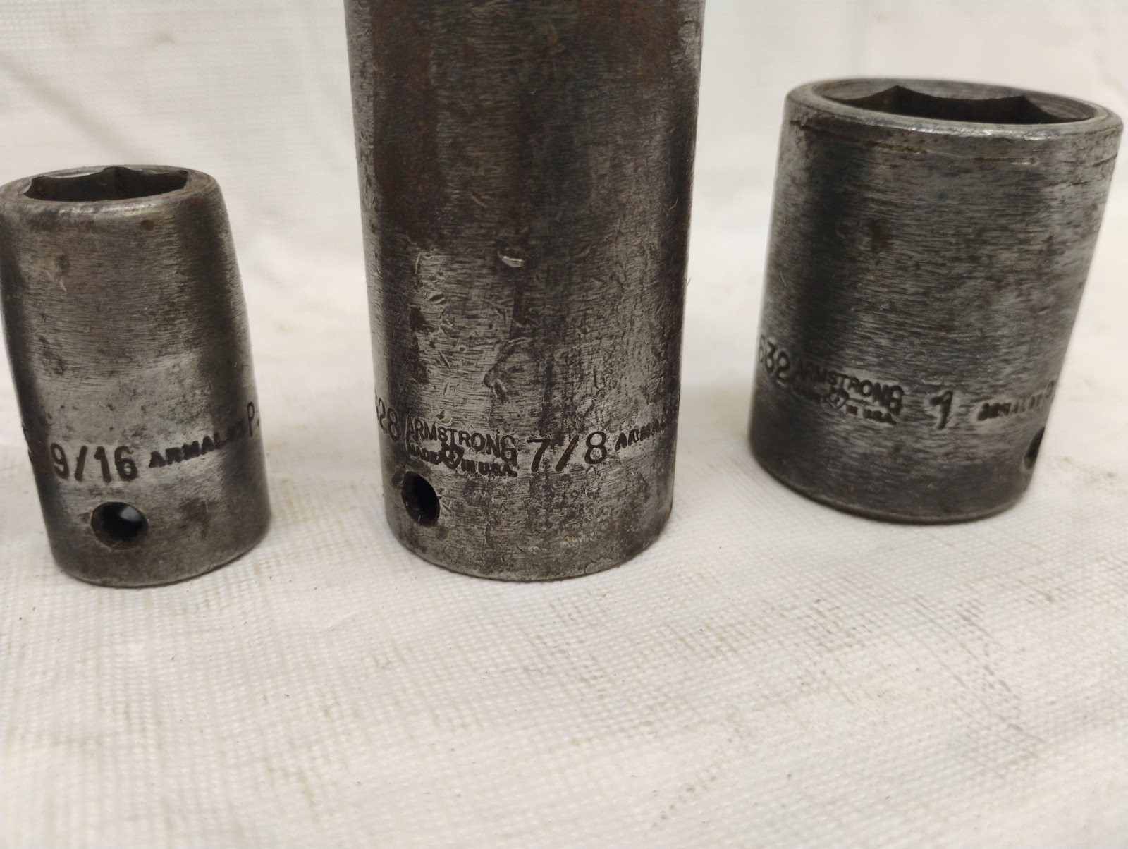 Armstrong Socket Lot 4 Pieces A4 15 Series 1/2 9/16 7/8 1″ Garage Shop Collector