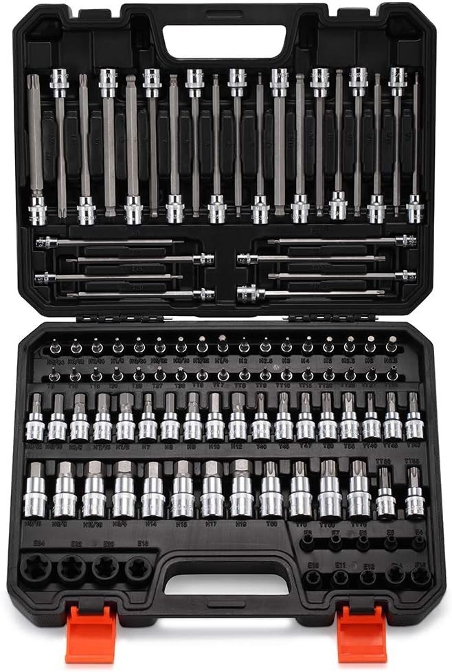 107PCS Allen and Torx Bit Socket Set, 1/4″, 3/8″ and 1/2″ Drive Hex