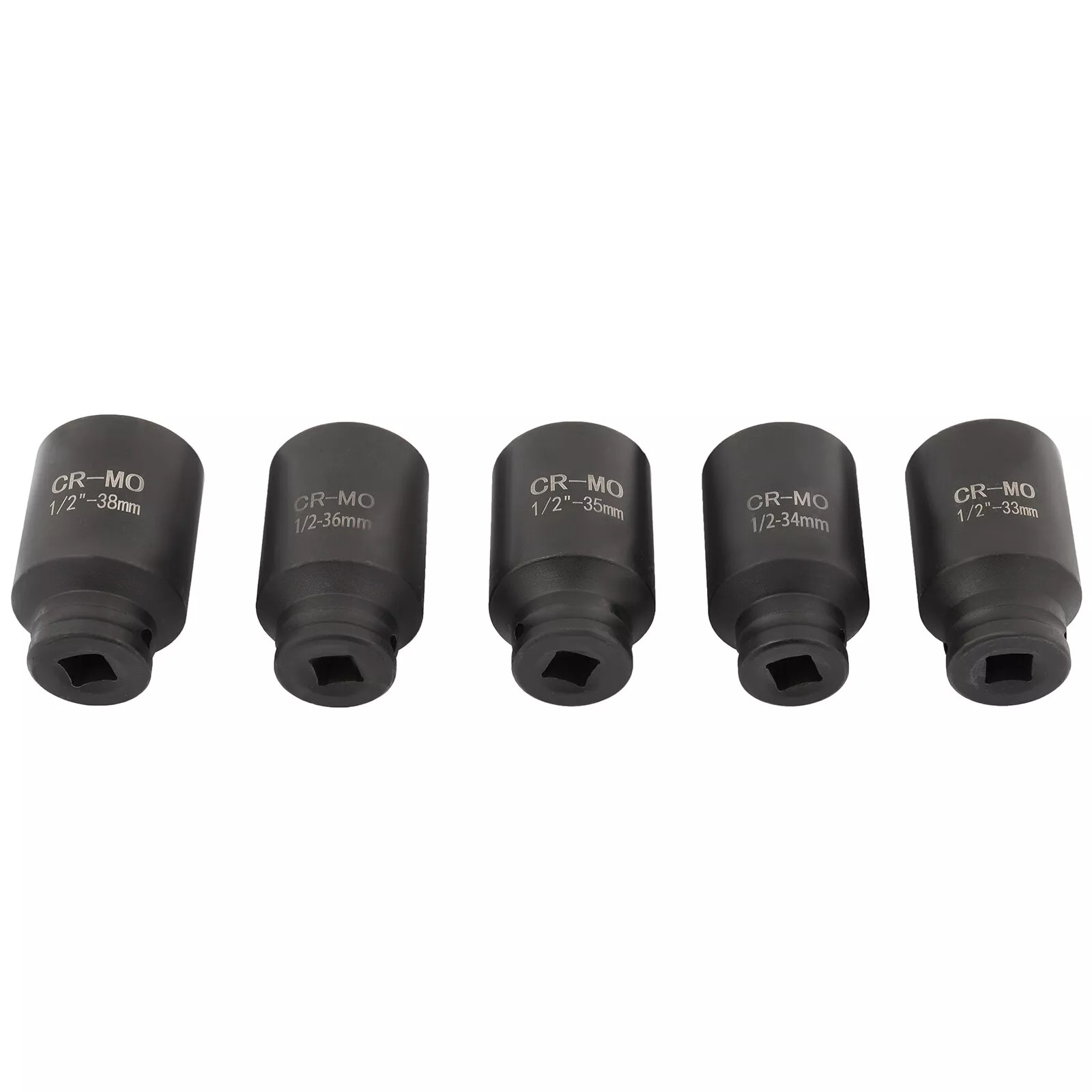 5Pcs 1/2″ Drive Deep Impact Axle Hub Socket Set 6 Point 33mm 34mm 35mm 36mm 38mm