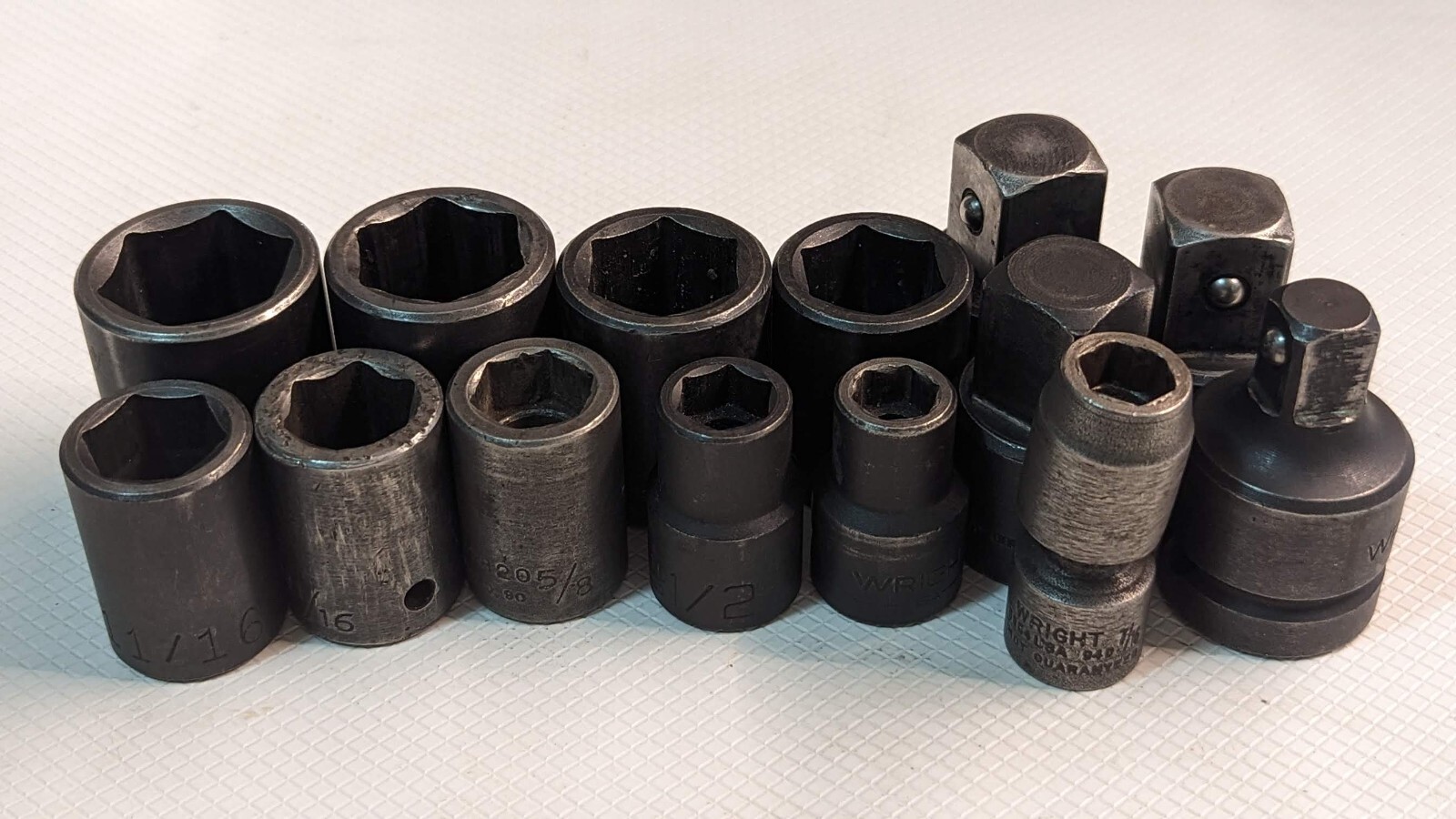 Lot of 14 Wright Impact Sockets Drive 1″ 15/16 7/8 13/16 11/16 Extension Adapter