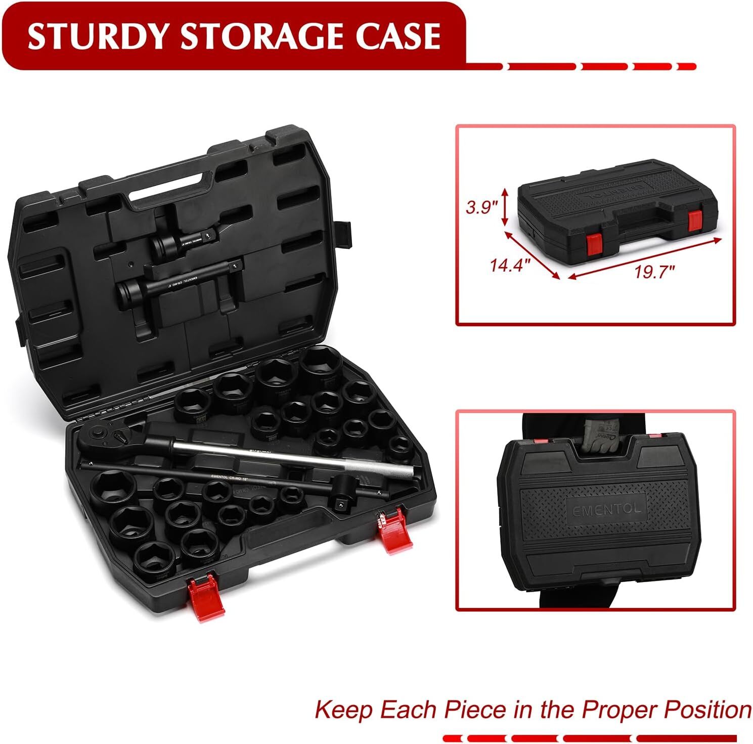 3/4″ Drive Jumbo Impact Socket Set 27PCS,SAE (7/8″-2″) and Metric (22mm-50mm)
