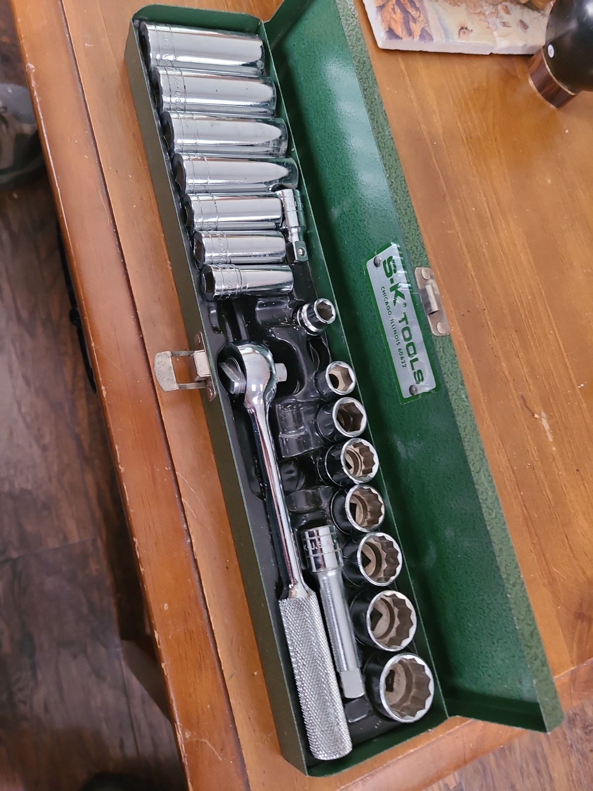 Vintage S-K Tools 3/8″ Drive Socket Set 18 pieces and Box SAE Deep and Shallow