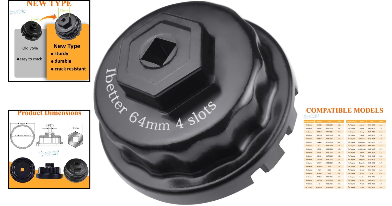 Mechanics Favorite: 64mm Heavy Duty Oil Filter Wrench for Toyota, Lexus Vehicles