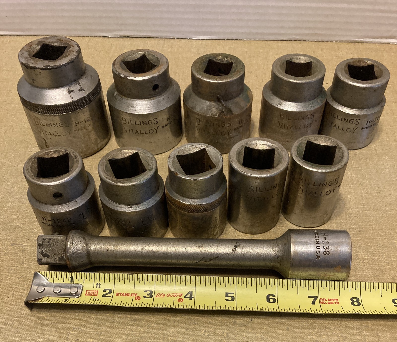 Vintage Billings Vitalloy 3/4″ Drive 10 Piece Socket Set w/Extension