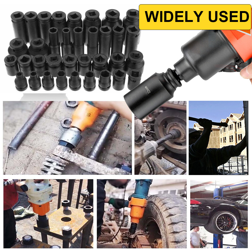 35pcs 1/2″ Deep Impact Socket Set Drive 8-32mm Metric Garage SAE W/ Case US