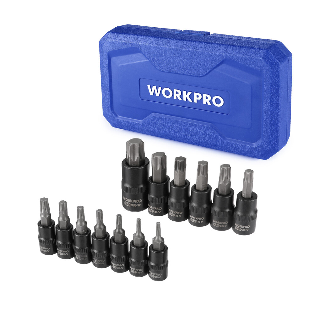 WORKPRO 13PC Torx Bit Socket Set 1/4″ 3/8″ 1/2 Drive Hex Allen Socket Set T8-T60