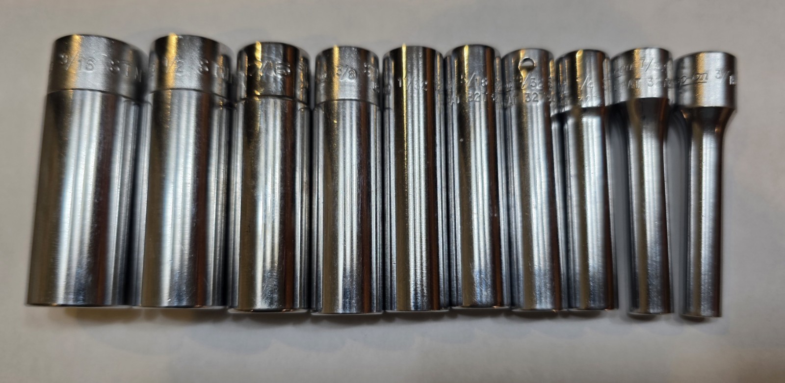 Snap On 10Pcs 1/4″ 6PT SAE Deep Socket Set STM6,7,8,9,10,11,12,14,16,18