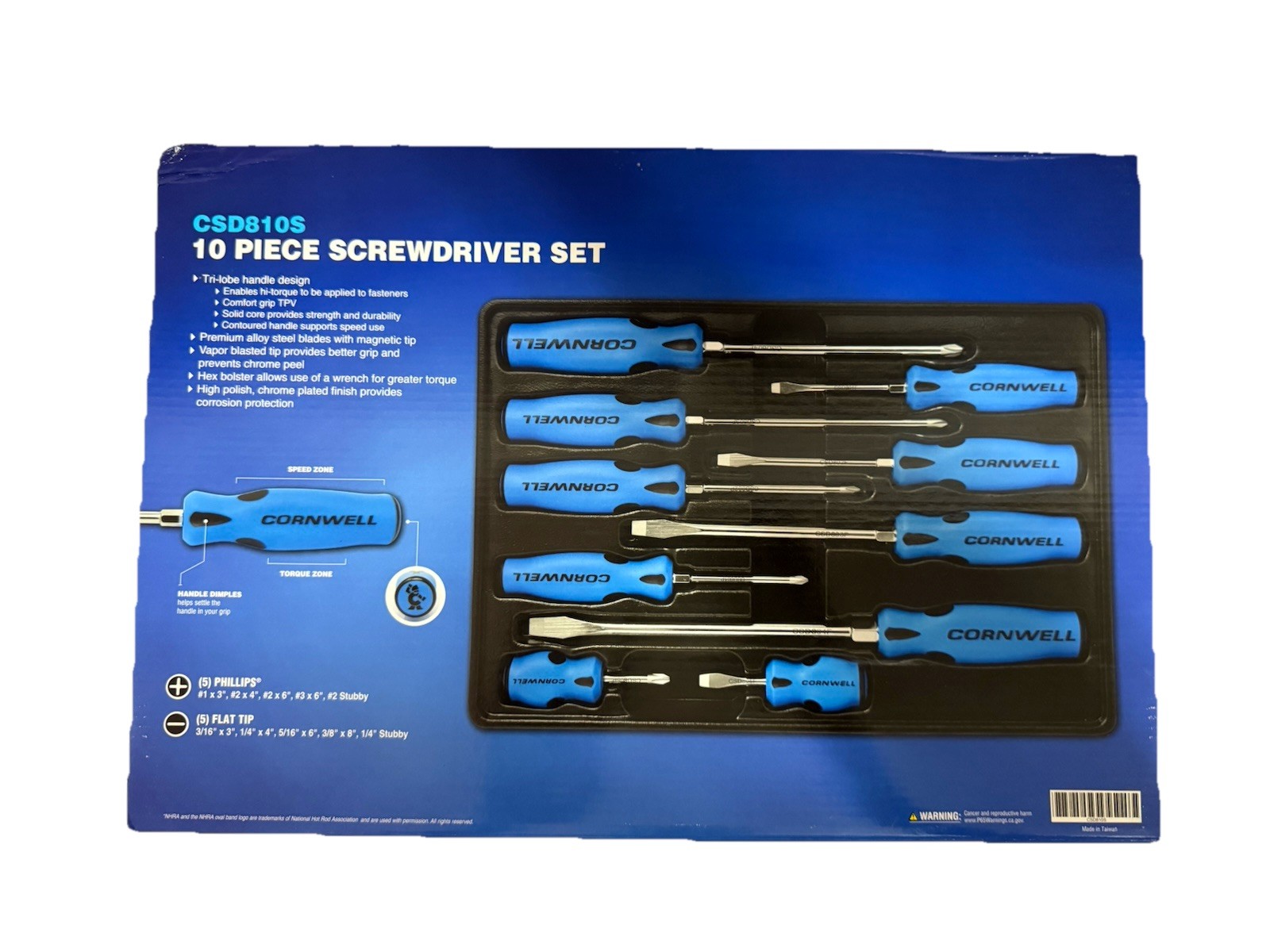 New Cornwell Tools 10pc Screwdriver Set CSD810S