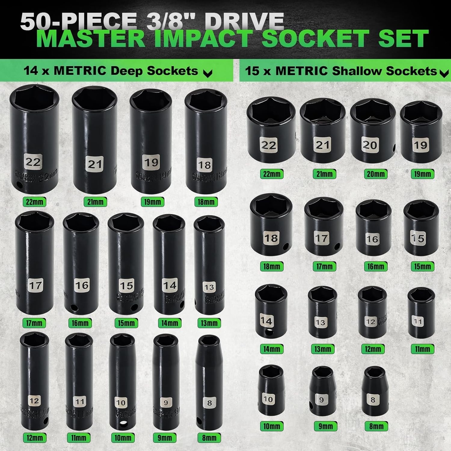 Heavy-Duty 3/8″ Drive Impact Socket Set – Corrosion-Resistant & Organized