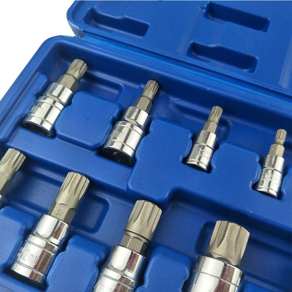 10pc XZN 12 Point Triple Square Spline Bit Socket Set Tamper Proof 4MM – 18MM
