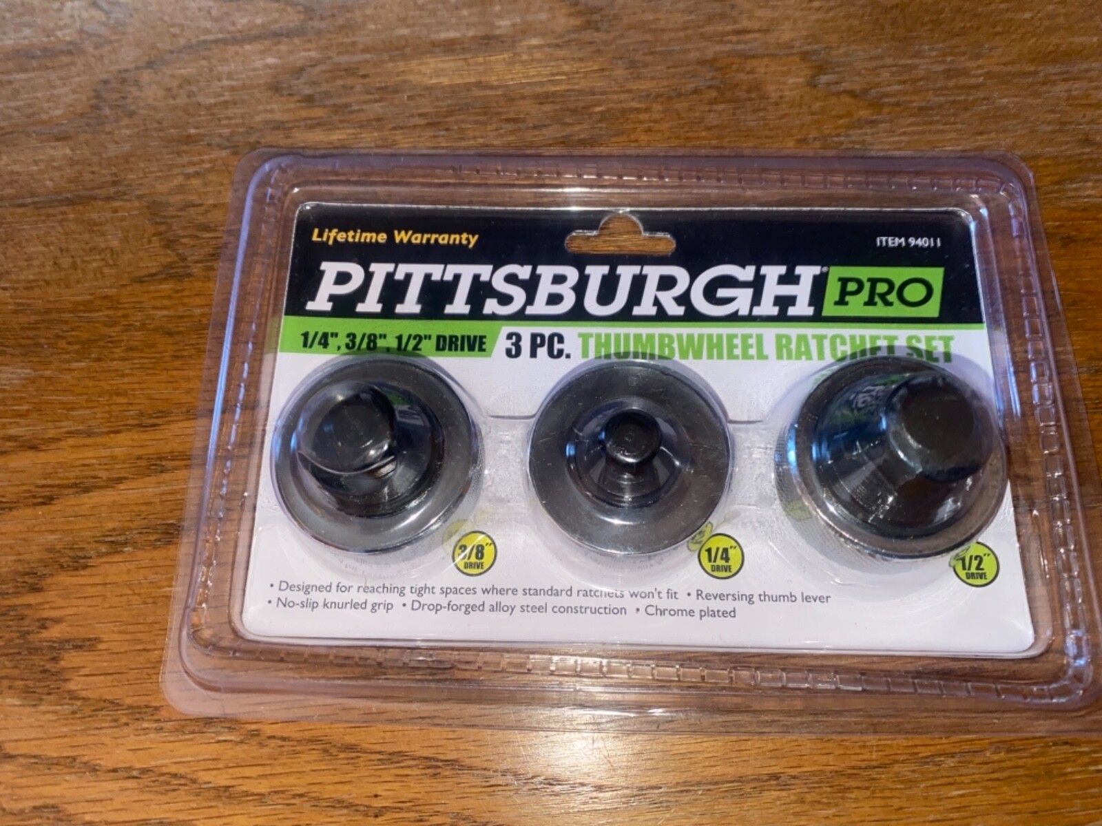 PITTSBURGH 94011 – 3 Pc. Thumb Wheel Ratchet Set Reversing thumb lever  lifetime