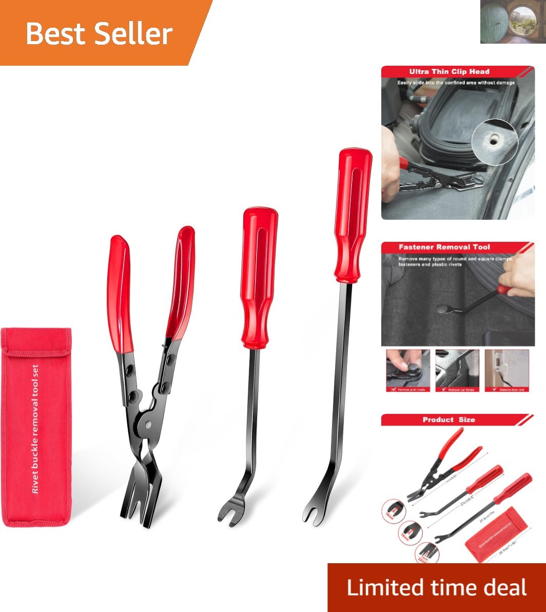 3-Piece Manganese Steel Clip Remover Tool Set for Auto & Bike Maintenance