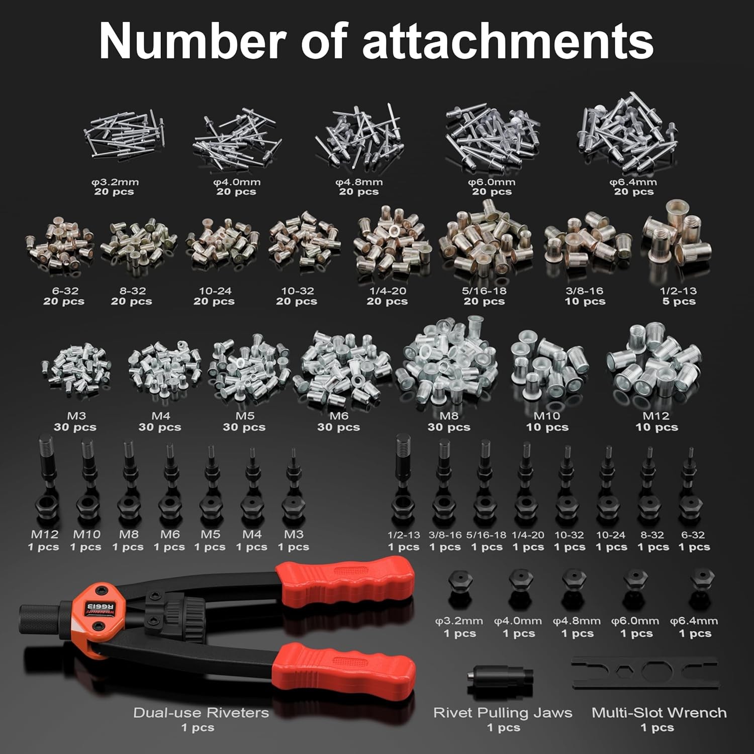 Dual-Function Rivet Nut Tool Gun Kit Including 405 pcs Nuts…