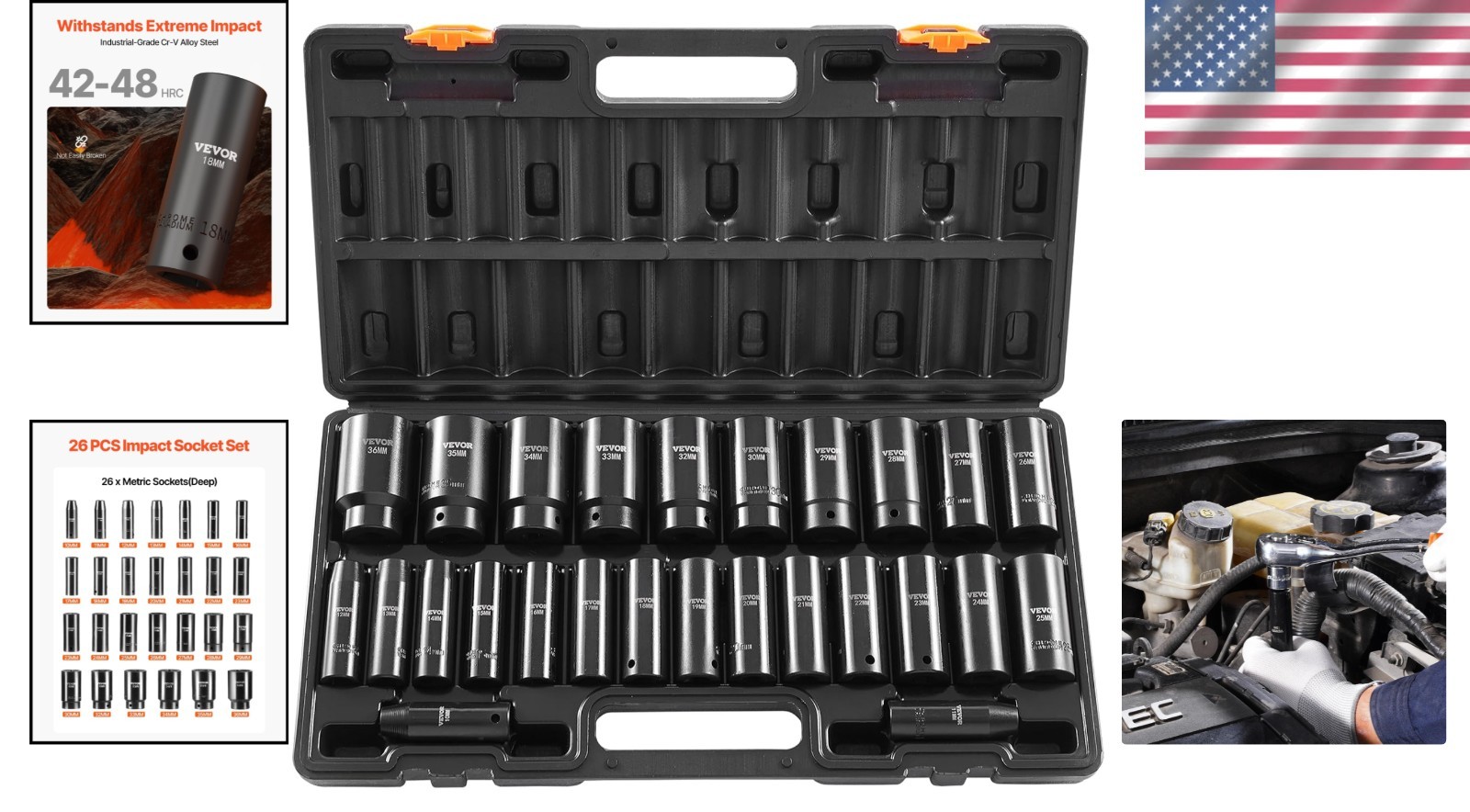 Versatile 26-Piece Impact Socket Set in Cr-V Alloy Steel – Perfect for Mechanics
