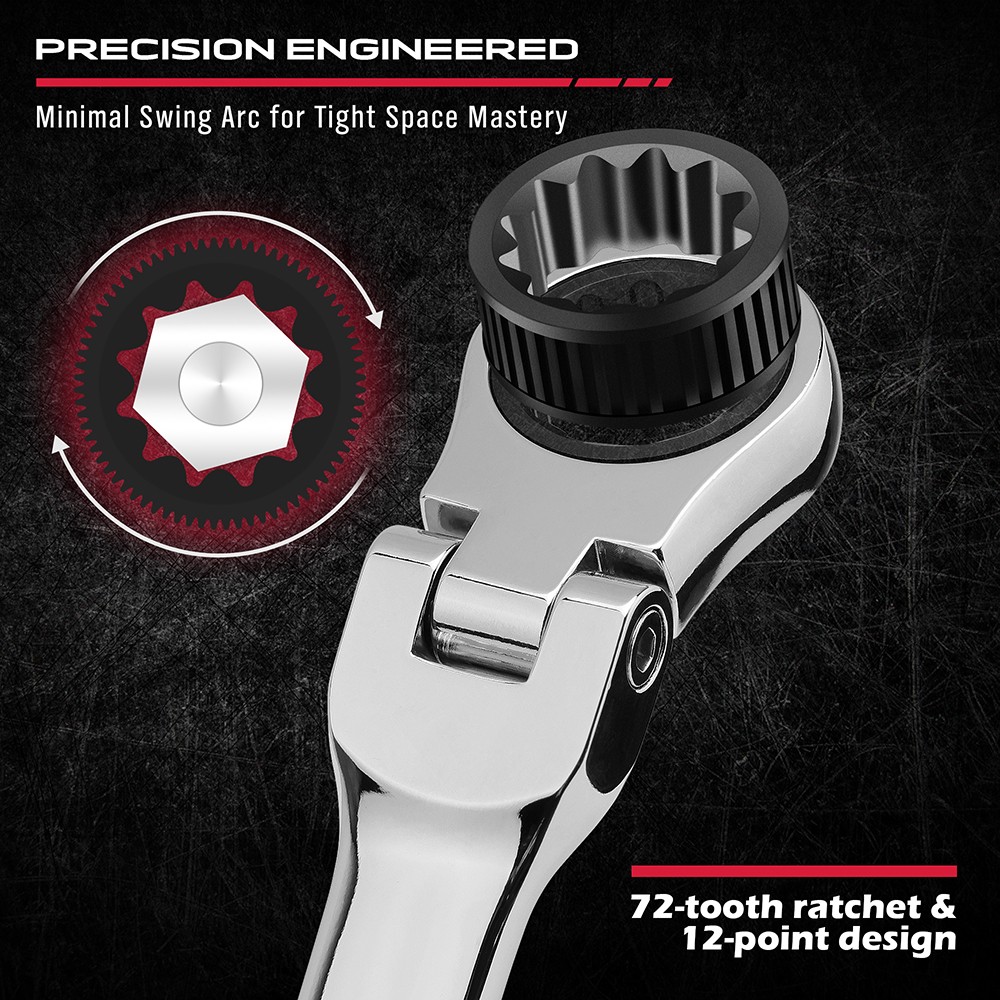 6PC Flex-Head Double Box End Ratcheting Wrenches Extra Long Metric Universal NEW