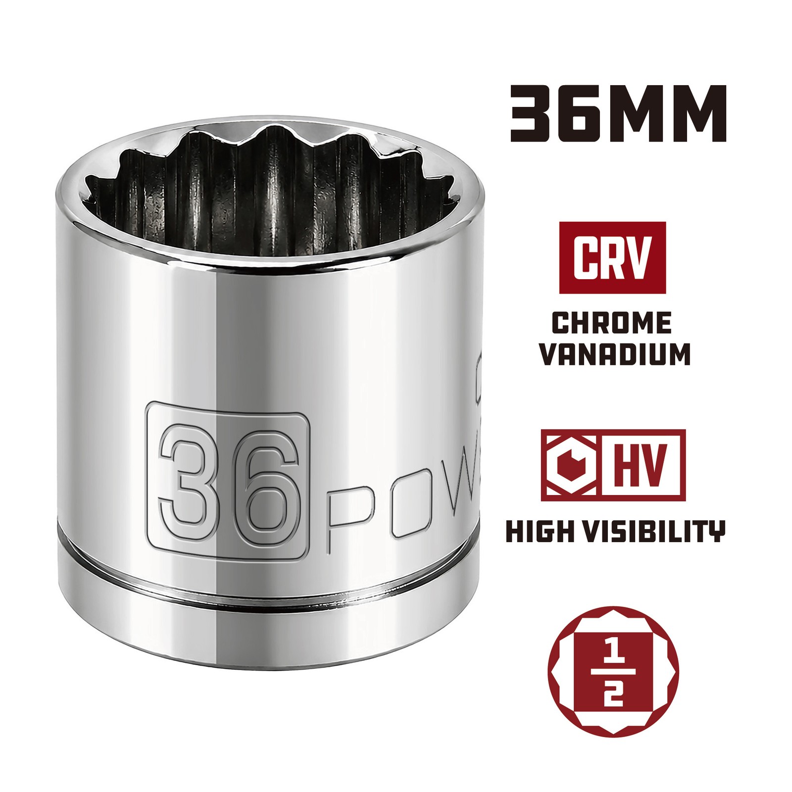 Powerbuilt 1/2 Inch Drive x 36 MM 12 Point Shallow Socket – 642028