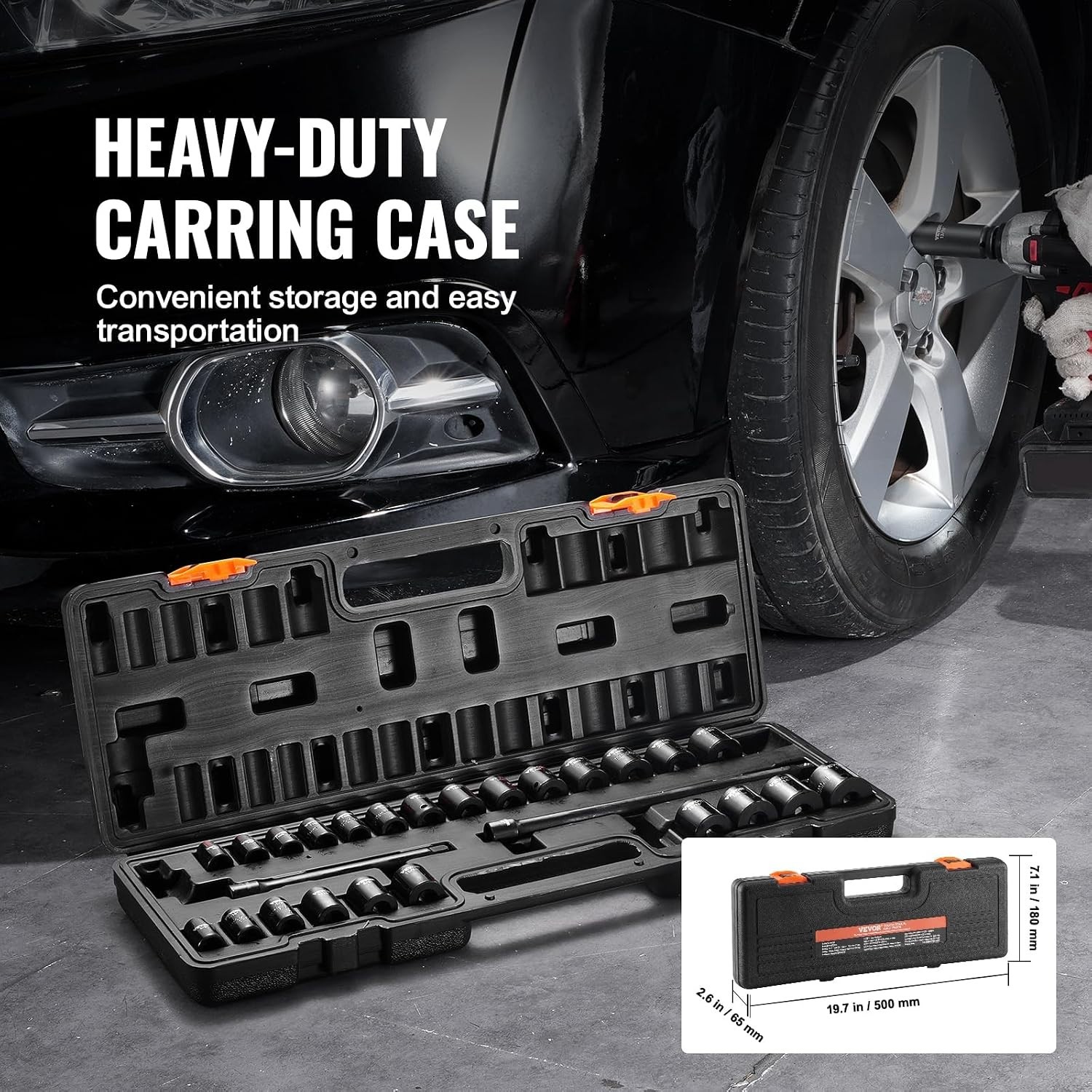 29-Piece 3/8″ Drive Impact Socket Set – SAE & Metric CR-V Alloy Steel