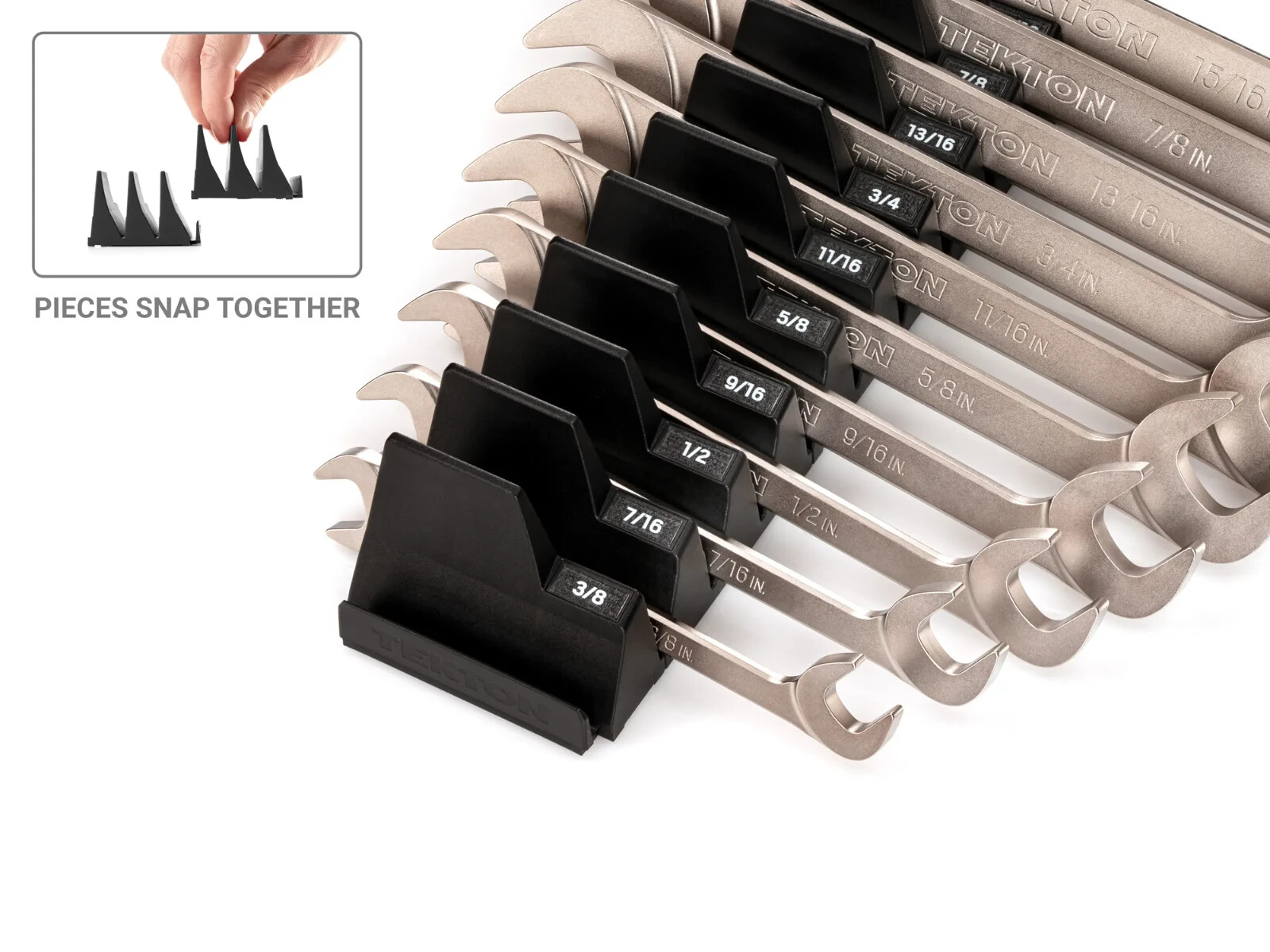 TEKTON Angle Head Open End Wrench Set ,Modular Organizers, 19-Piece-1/4-1-1/4 in