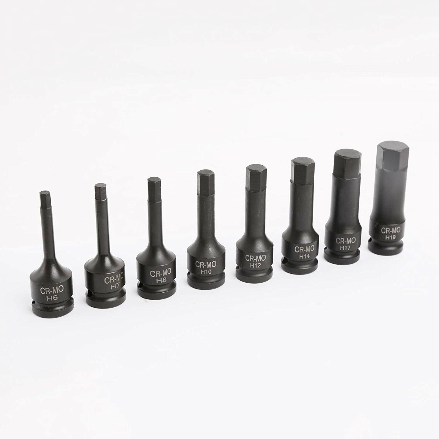 8Pcs Metric 1/2″ Drive Impact Socket Set Hex Bits Long Air Allen Driver