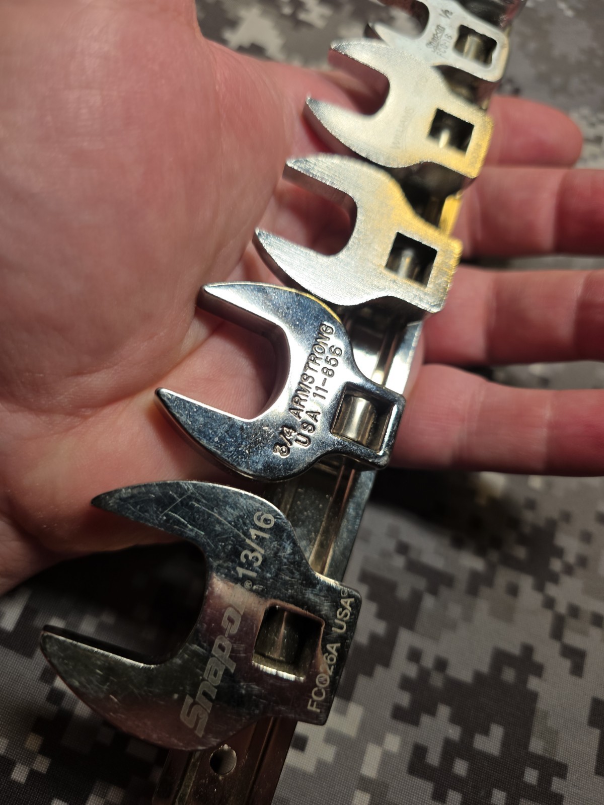 SNAP-ON ARMSTRONG WILLIAMS SAE CROW FOOT SET 7/16 1/2 9/16 5/8 3/4 AND 13/16″