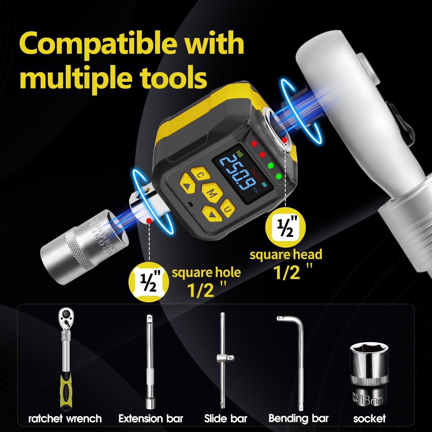 Adaptador Torque Digital 1/2″ 250ft-lb Convierte Ratchet a Torquímetro PRO Auto