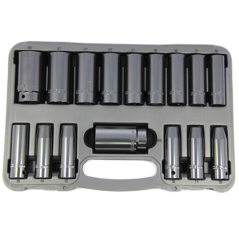1/2″ Drive Deep Impact Socket Set 6 Point 16 Pce 10-32mm Franklin Tools TA801
