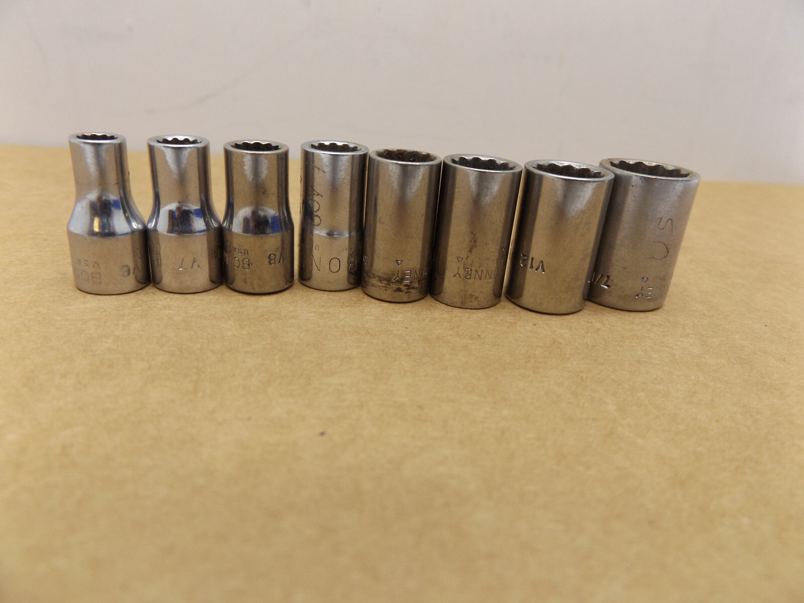 BONNEY 1/4 DR SAE Sockets Lot of 8 3/16 7/32 1/4 9/32 5/16 11/32 3/8 7/16