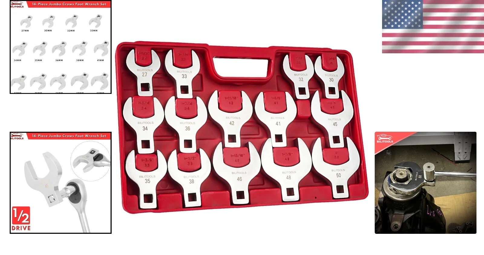 Jumbo Crowfoot Wrench Set – 14-Piece 1/2″ Drive, Metric 27-50mm, Rust-Resistant
