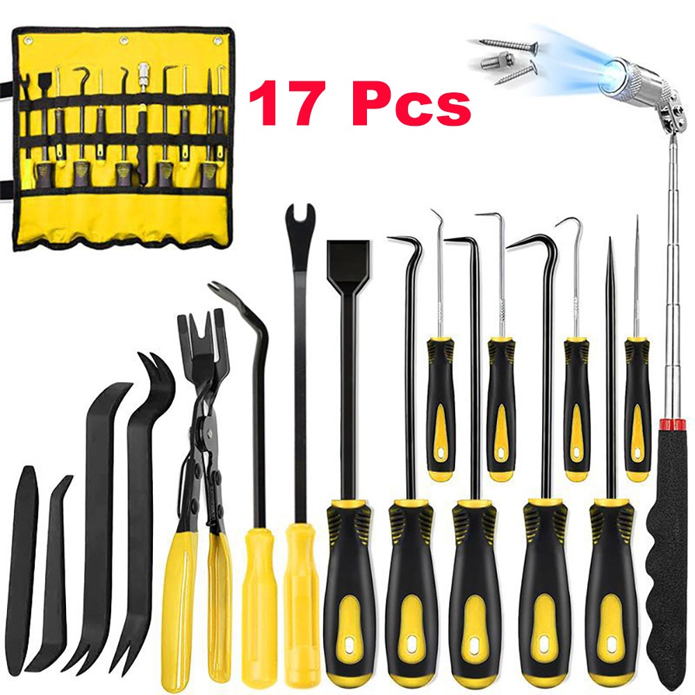 17Pcs Hook and Pick Set Clip Plier Remover Tool Gasket Scraper Telescopic Magnet