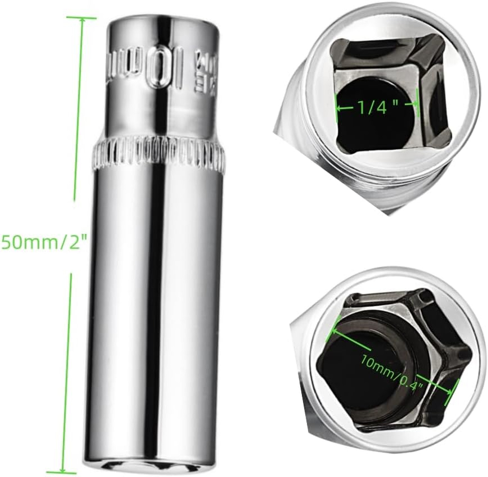 1/4 Inch Drive Deep Socket Set 10mm Cr-V Metric 6-Point Extension Tool