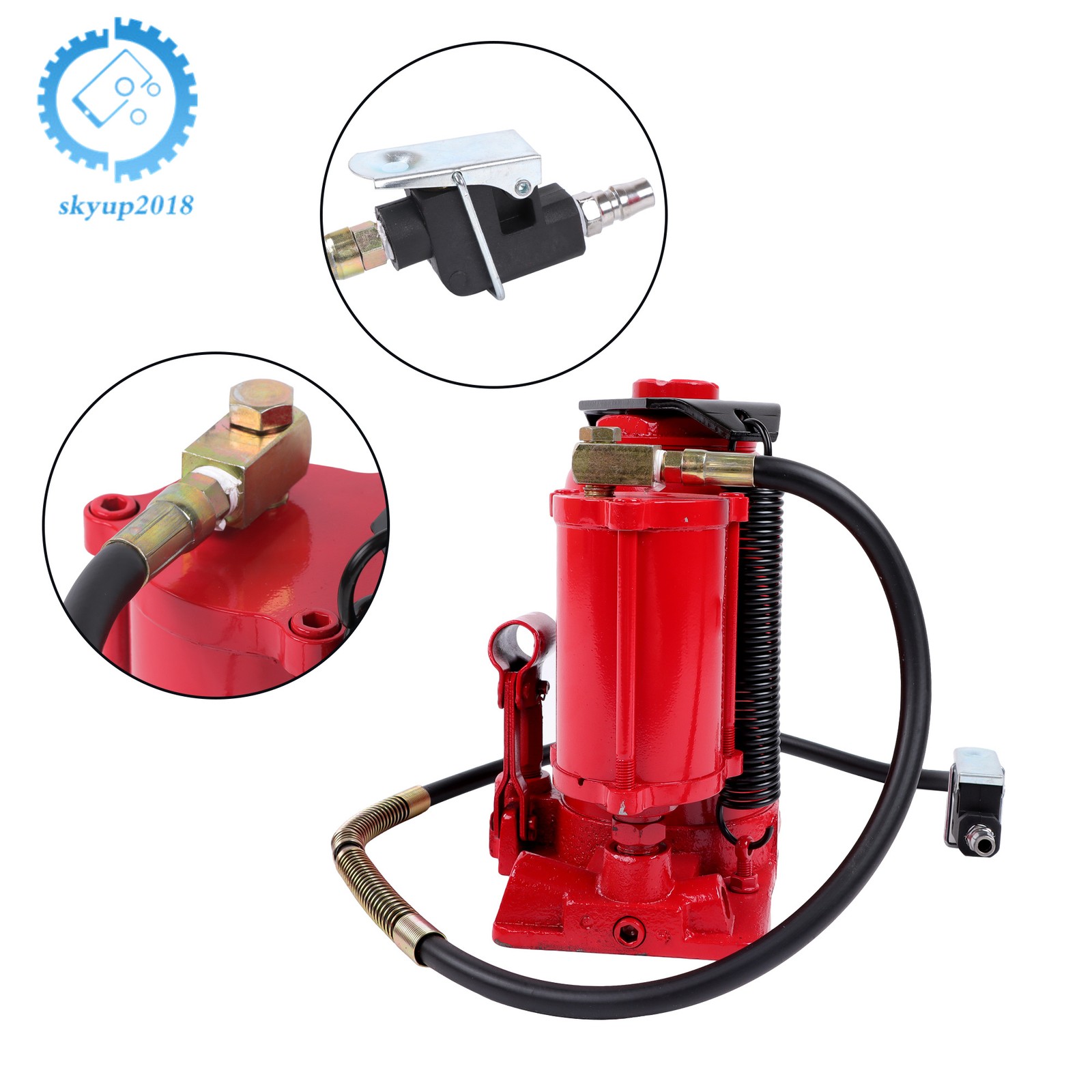 Pneumatic Air Hydraulic Bottle Jack with Manual Hand Pump, 20 Ton