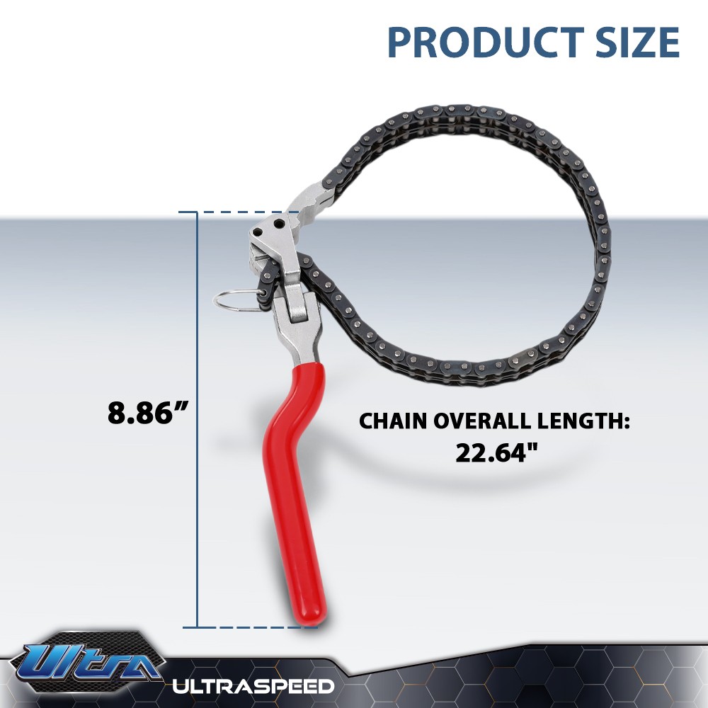 Ratcheting Chain Wrench Oil Filter Change Pipe Fittings 60-160mm Heavy-Duty