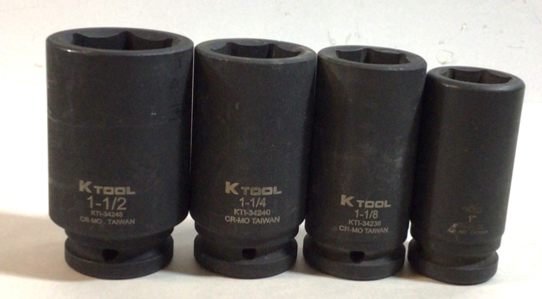 K Tool Lot of 9 Deep and standard impact socket SAE see Description for sizes