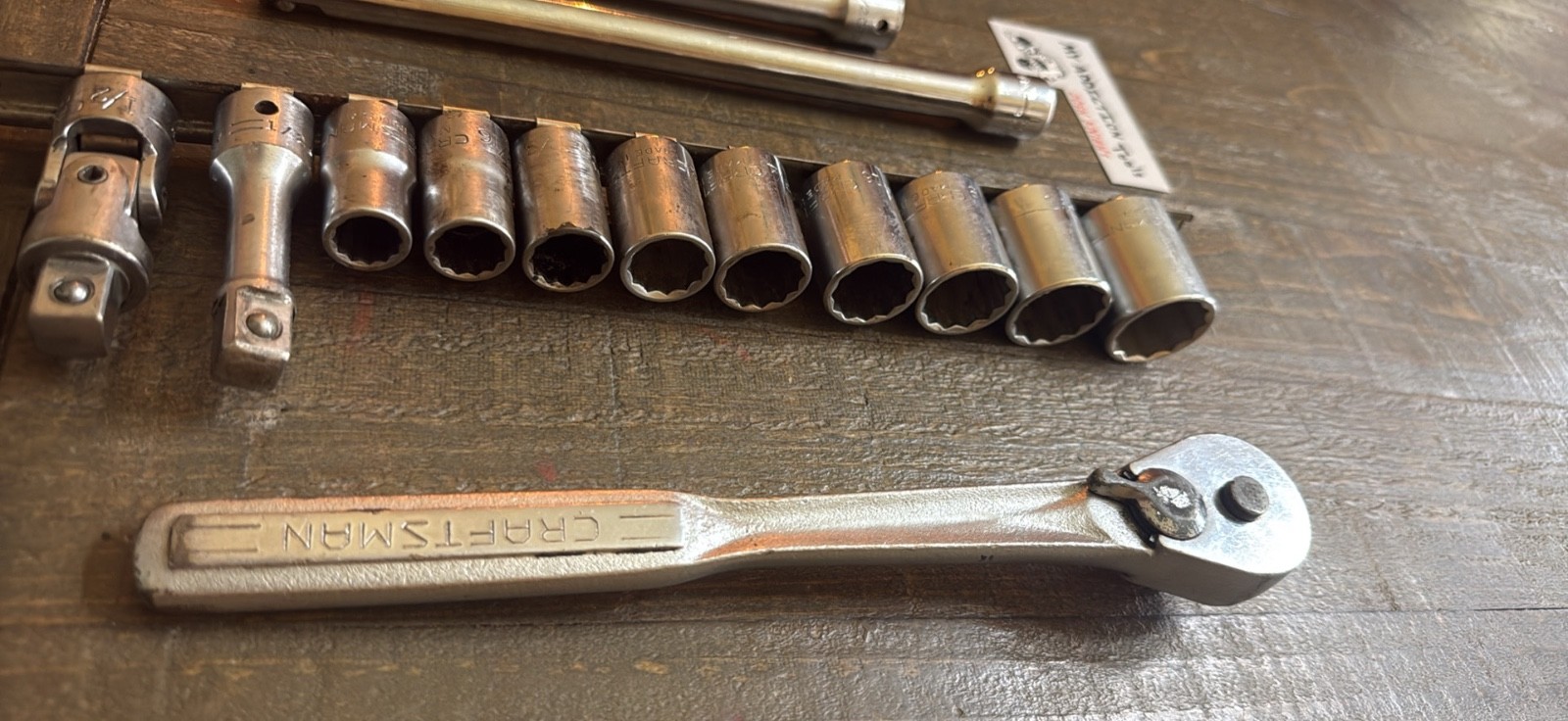Craftsman 1/2” drive set ratchet, socket set, extensions, and swivel some are -v