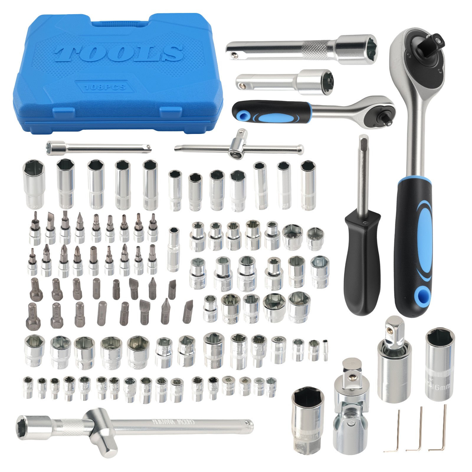 108PCS Mechanics Tool Set 1/2 1/4 Ratchet Socket Set CR-V Storage Case
