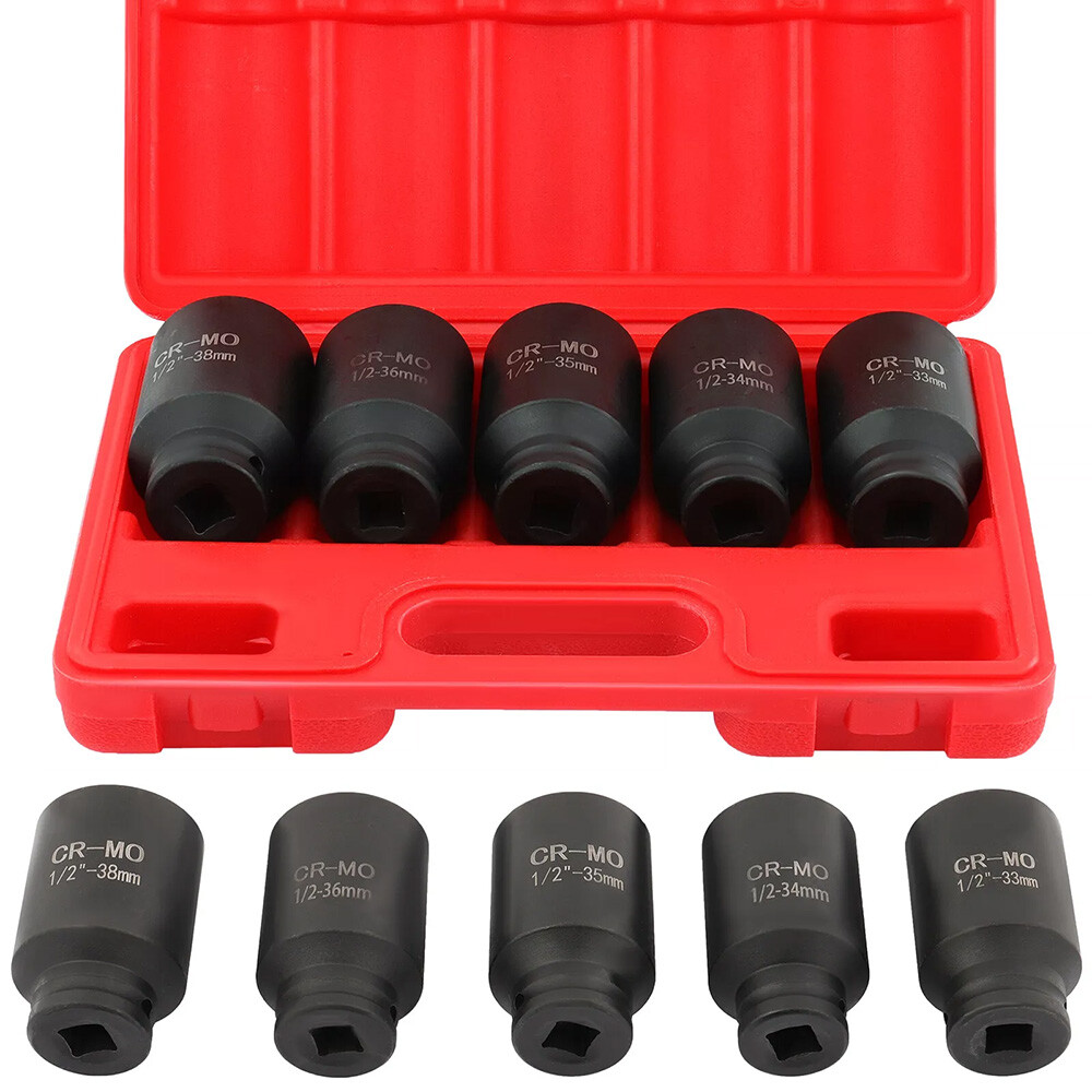 5Pcs 1/2″ Drive Deep Impact Axle Hub Socket Set 6 Point 33mm 34mm 35mm 36mm 38mm