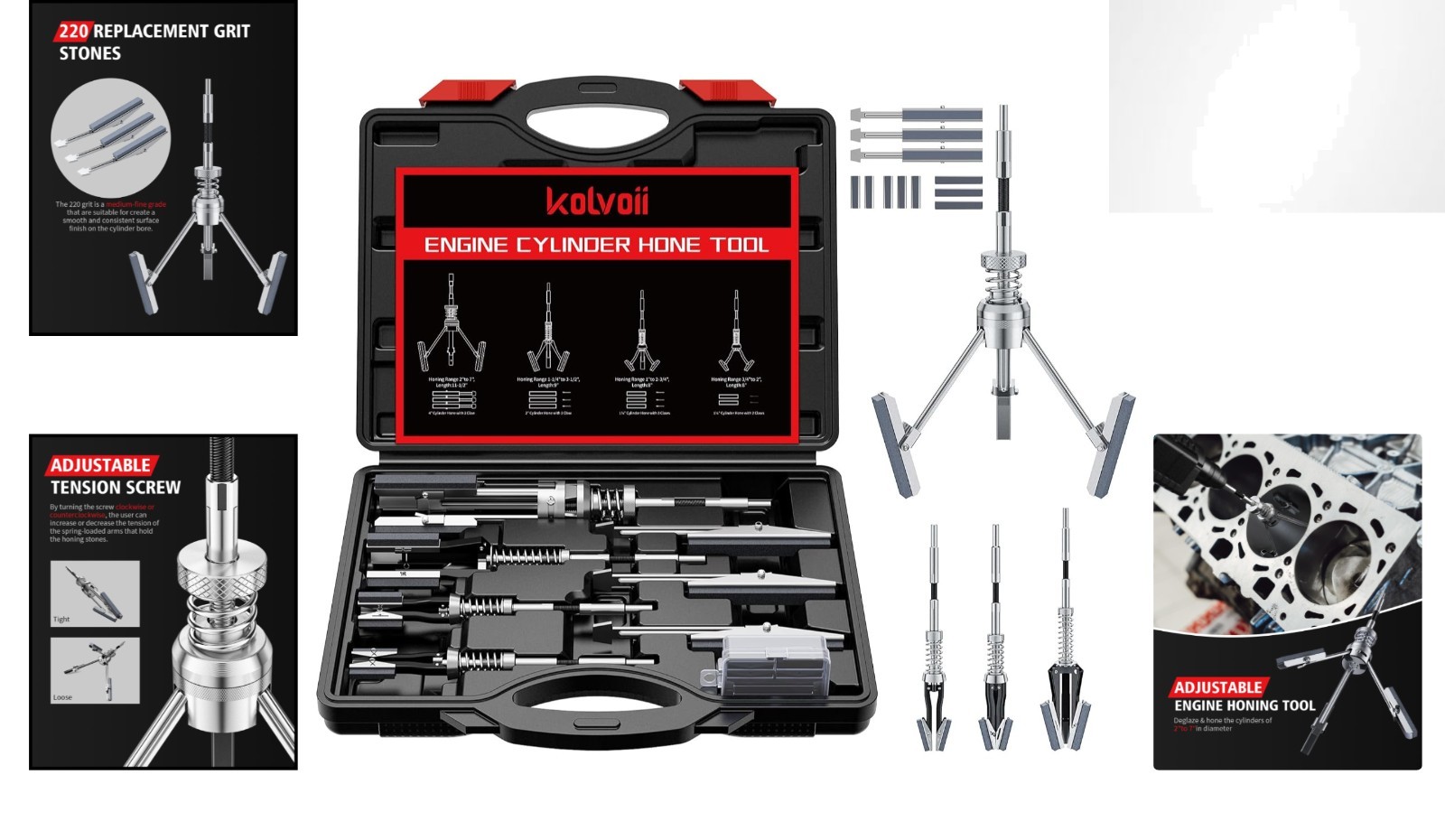Professional Cylinder Hone Tool Set for Engines 3/4″ – 7″ with Extra 11 Stones