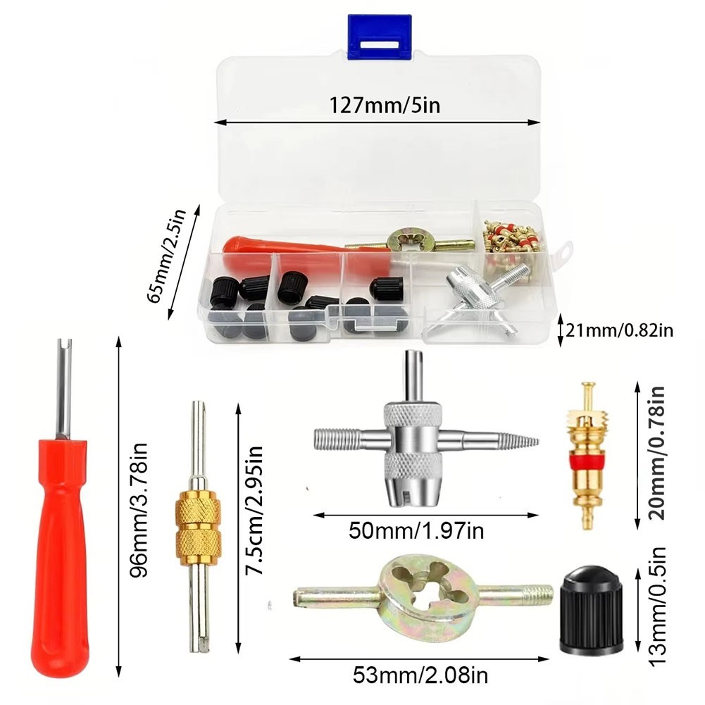 33 Piece Tire Valve Stem Core Remover Tool Kit with Steel Construction