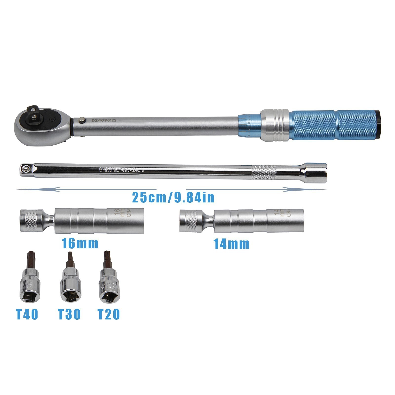 3/8 Inch Drive Click Torque Wrench Set with 14/16mm Magnetic Spark Plug Sockets