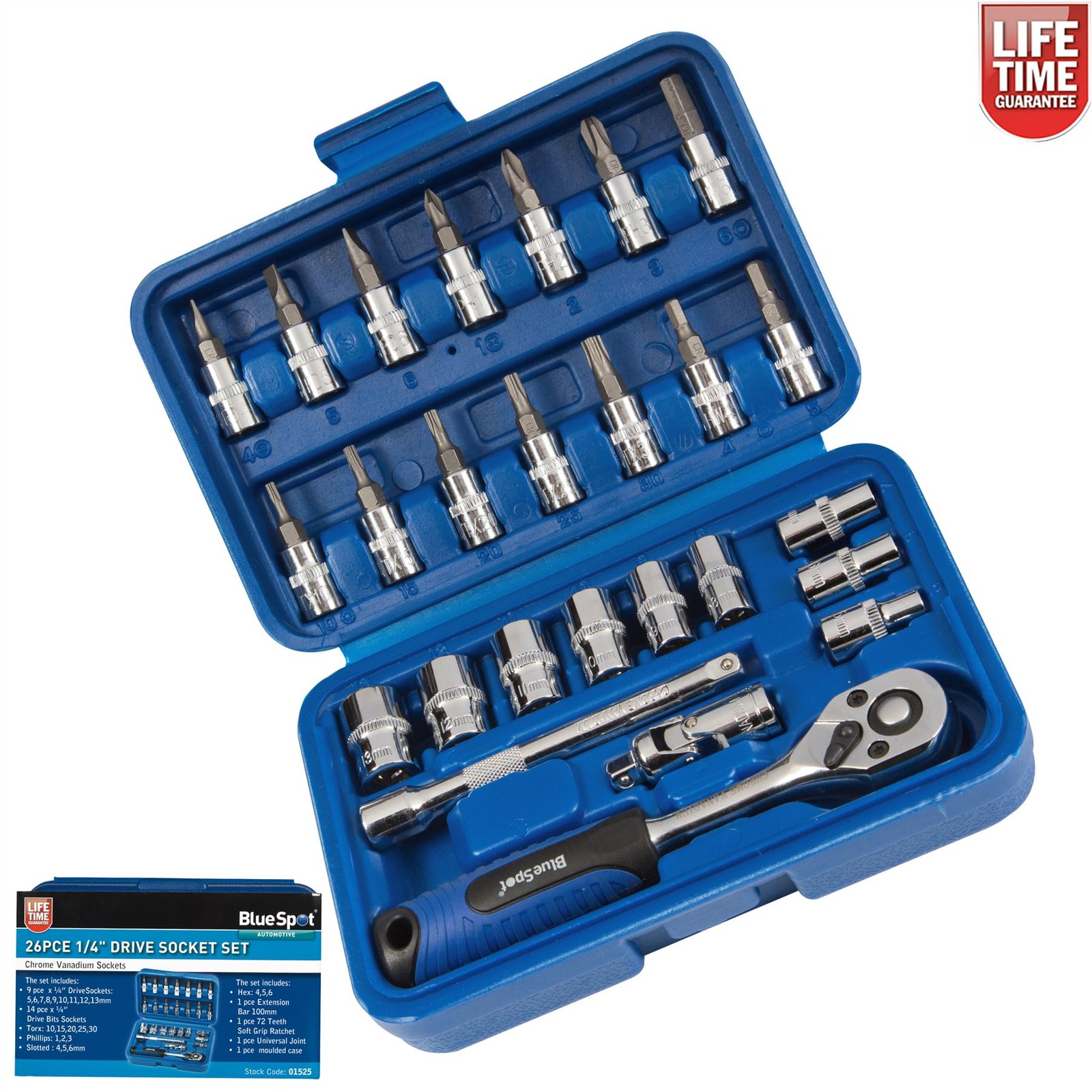 26 Pc Screwdriver Socket Set Ratchet Bit Torx Philips Hex Screw 1/4 Drive 01525