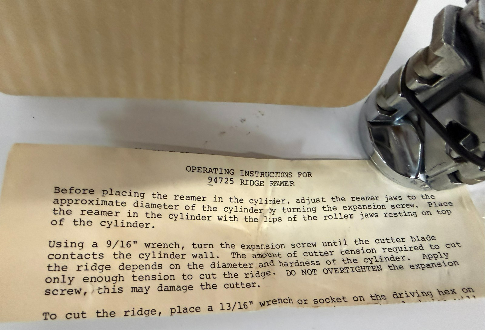 Vintage Ridge Reamer 9-4725 with Operating Instruction