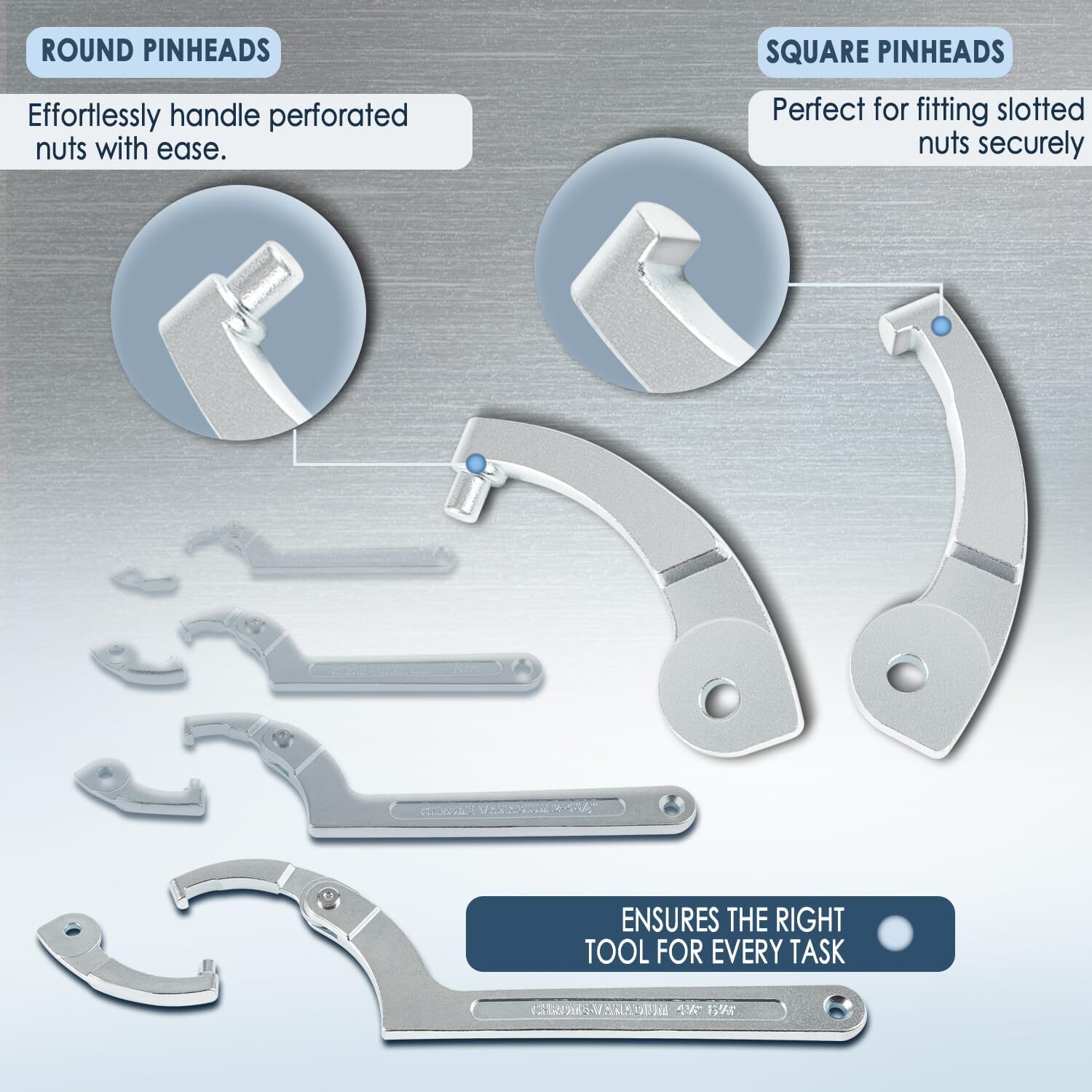 8 Pack Adjustable Hook C Pin Spanner Wrench Tool Set Nut Wrench 3/4″ to 6-1/10″