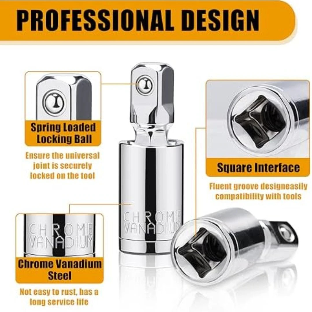 3PCS Impact Universal Joint Swivel Socket Adapter Set 1/4″ 3/8” 1/2″ Drive 360°