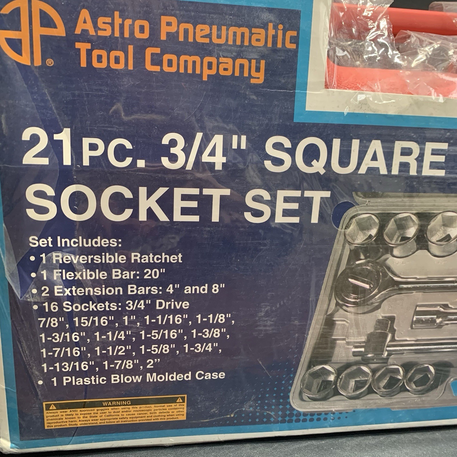 Astro Pneumatic Tools 21 Piece 3/4” Square Drive Socket Set With Hard Carry Case