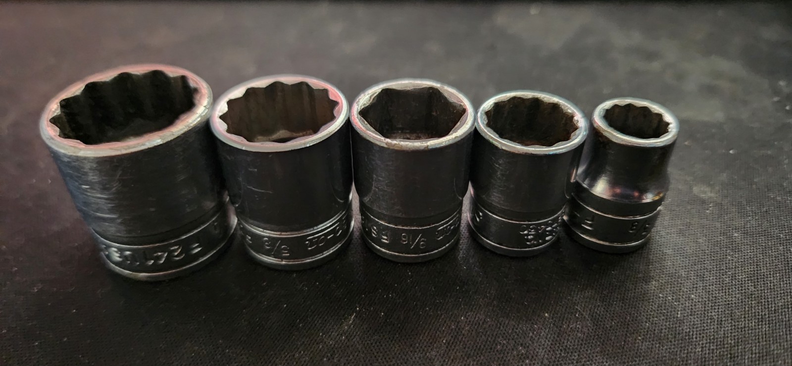 5 SNAP-ON SOCKETS 3/8″ DRIVE 3/8″-1/2″-9/16″-5/8″-3/4″