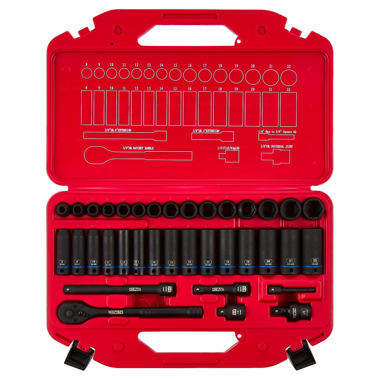 36-Piece 3/8-inch Drive Metric CRMO Impact Socket Set (mm)
