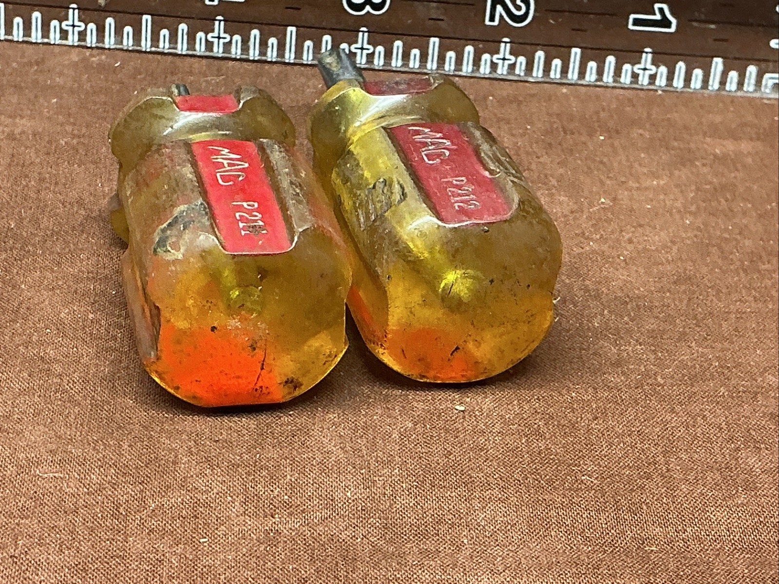 🇺🇸 VTG MAC Tools P211 & P212 Phillips Tip Screwdriver Amber Red Stubby