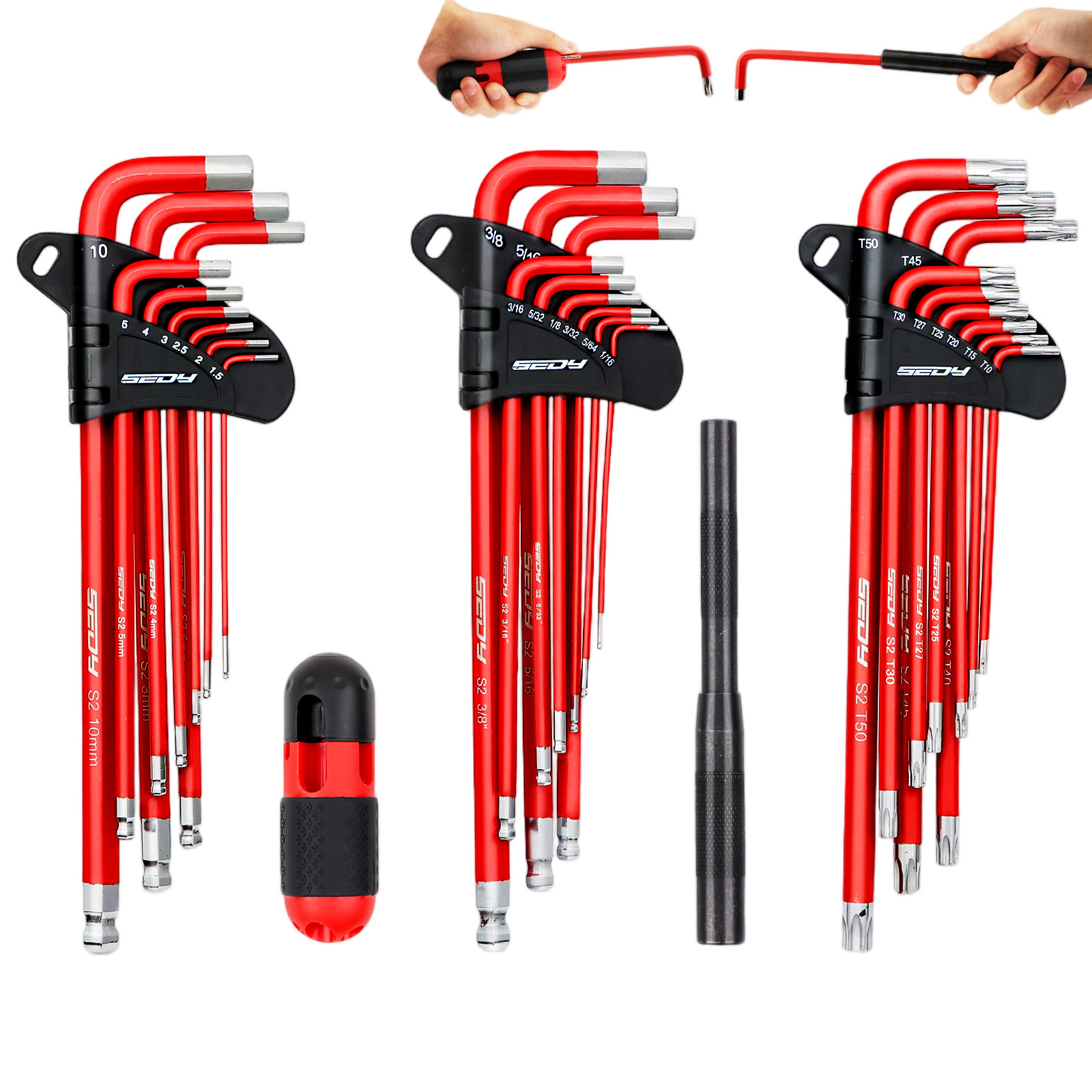 30PC Hex Torx Key Set Ball End Allen Wrench Grip Handle Extension Bar S2 MM Inch